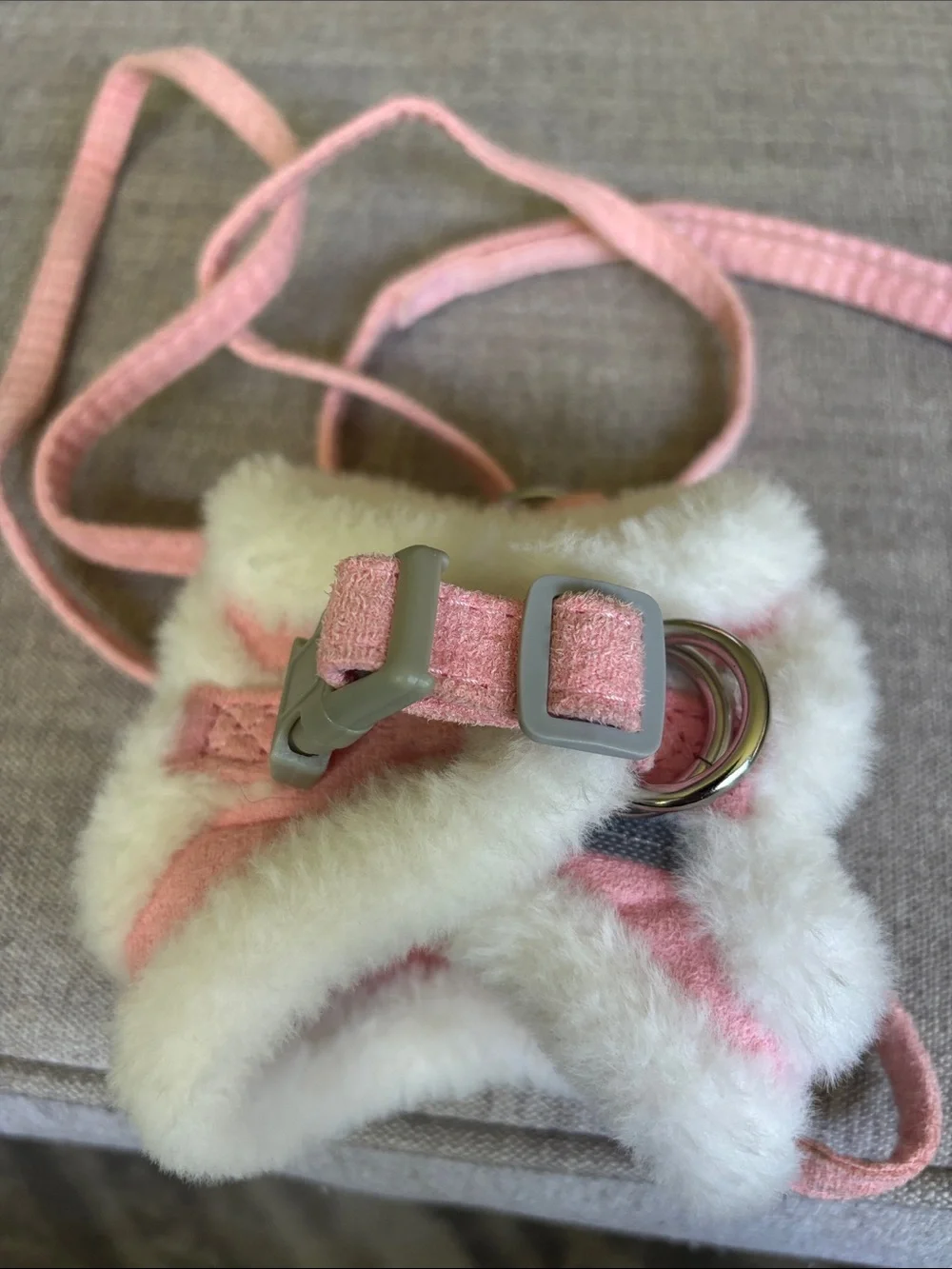 Allitle Pink Faux Shearling cat dog sherpa faux fur xxs Pet Harness with leash